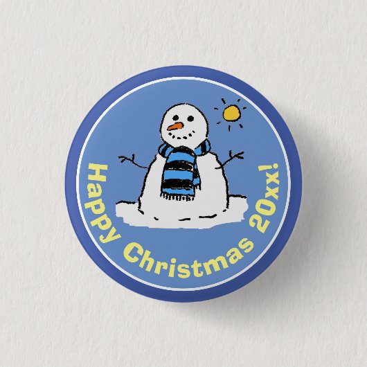 Cartoon Style Snowman met Kerstmis Ronde Button 3,2 Cm (Voorkant)