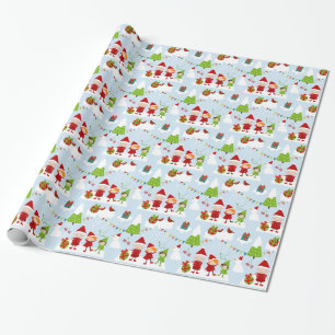 Cartoon Style White Kerstmis Cadeaupapier