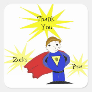 Cartoon Superheld Bedankt Vierkante Sticker
