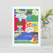 Cartoon superheld Fun Comic Thégéance Party Kaart (Staand voorkant)