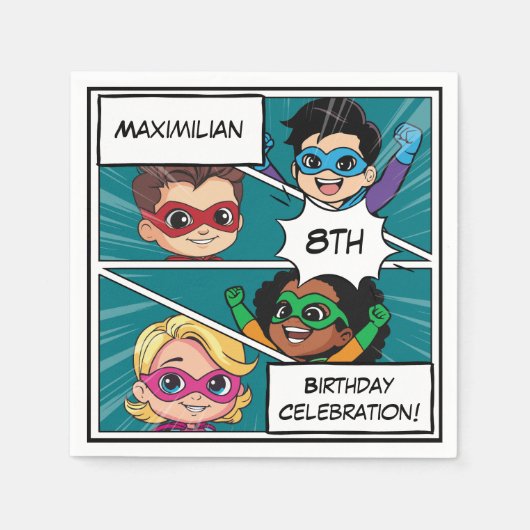 Cartoon Superheld Stripboek Leuke verjaardagsfeest Servet (Voorkant)