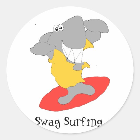 Cartoon Surfende haai Ronde Sticker (Voorkant)