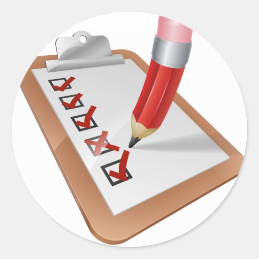 Cartoon Survey Klembord met potlood Ronde Sticker (Voorkant)