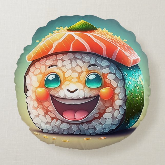 Cartoon sushi rond kussen - grillig design plezier (Voorkant)