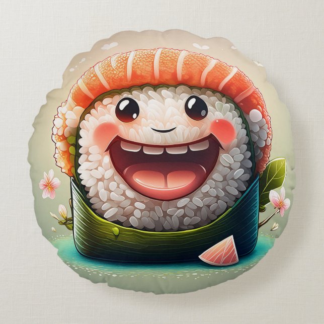 Cartoon sushi rond kussen - grillig design plezier (Voorkant)