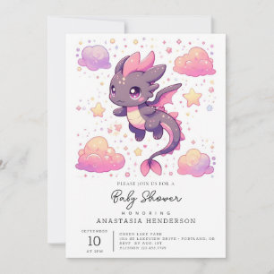 Cartoon Sweet Dragon Baby shower Kaart