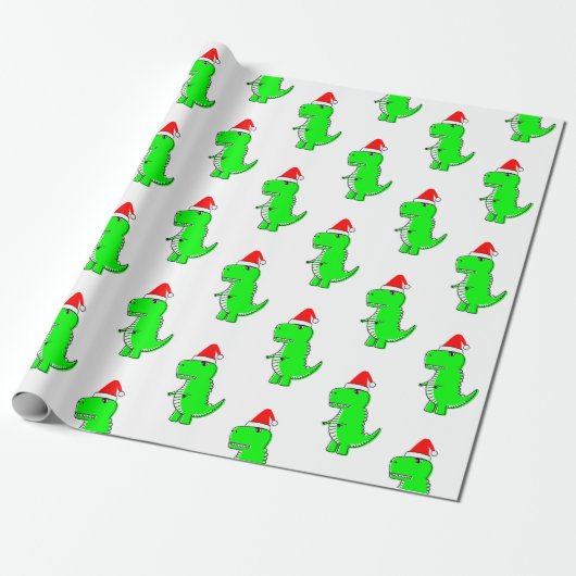 Cartoon T Rex Cute Dino Santas KerstPet Cadeaupapier (Uitgerold)