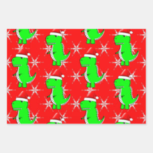 Cartoon T Rex Cute Dino Santas KerstPet Inpakpapier Vel