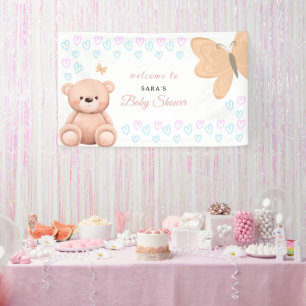 Cartoon Teddybeer Pastel Meisje Baby Shower Welkom Spandoek