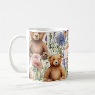 Cartoon teddybeerpatroon met Waterverf bloemen Koffiemok