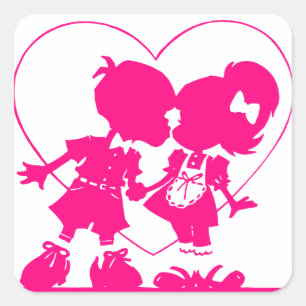 Cartoon Tekening Paar Kussen Sticker