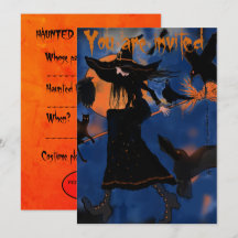 Cartoon Tekening van Halloween-heks op Broom