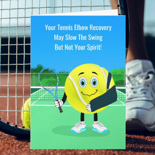 Cartoon Tennisbal Tenniselleboog Beterschap Kaart