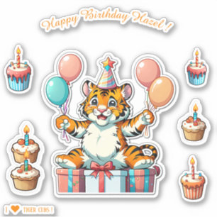 Cartoon Tiger Cub - Happy Birthday Gepersonaliseer Sticker