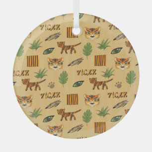 Cartoon Tiger: Vrolijk kinderpatroon. Glas Ornament