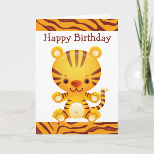 Cartoon Tijger met Tijger Print Happy Birthday Kaart