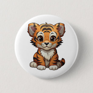 Cartoon tijgerillustratie ronde button 5,7 cm