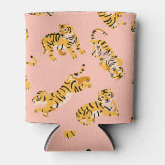 Cartoon tijgers, roze  patroon. blikjeskoeler