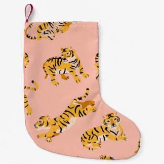 Cartoon tijgers, roze  patroon. kleine kerstsok