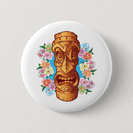 Cartoon Tiki Statue Ronde Button 5,7 Cm (Voorkant)