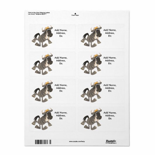 Cartoon tikt op Wildebeest-verzendlabel dansen Etiket (Full Sheet)