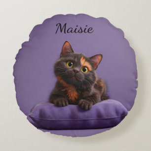 Cartoon Tortoiseshell Kitten op Paarse Kussen