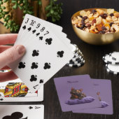 Cartoon Tortoiseshell Kitten op Paarse Kussen Pokerkaarten (Insitu)