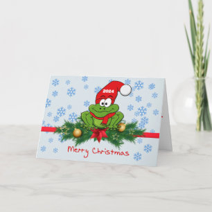 -Cartoon Tree Frog Christmas Kaart