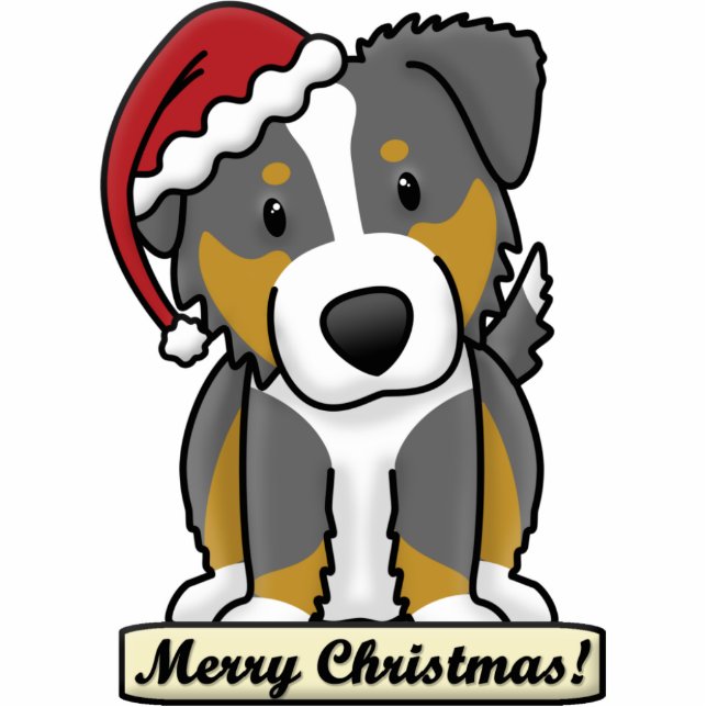 Cartoon Tri Australian Shepherd kerstversiering Fotobeeldje Ornament (Voorkant)