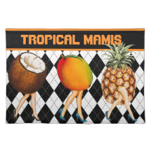Cartoon Tropical Fruits Ladies On Black & White