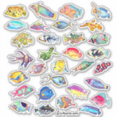 Cartoon Tropical Reef Fish 2 Waterverf Sticker (Voorkant)