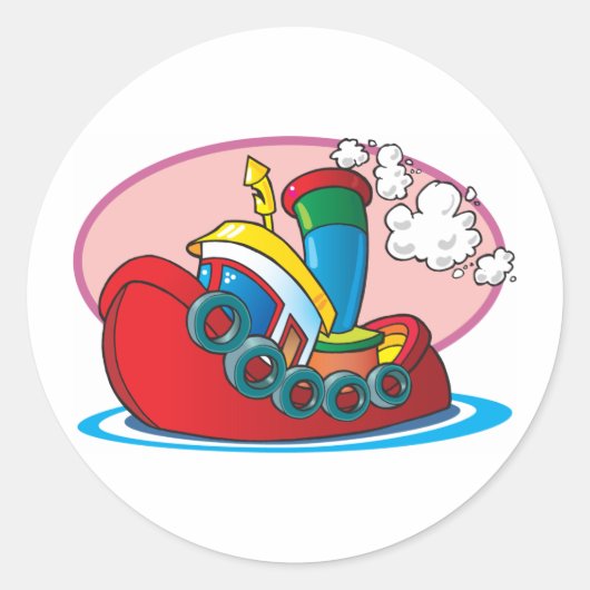 Cartoon Tugboot Ronde Sticker (Voorkant)