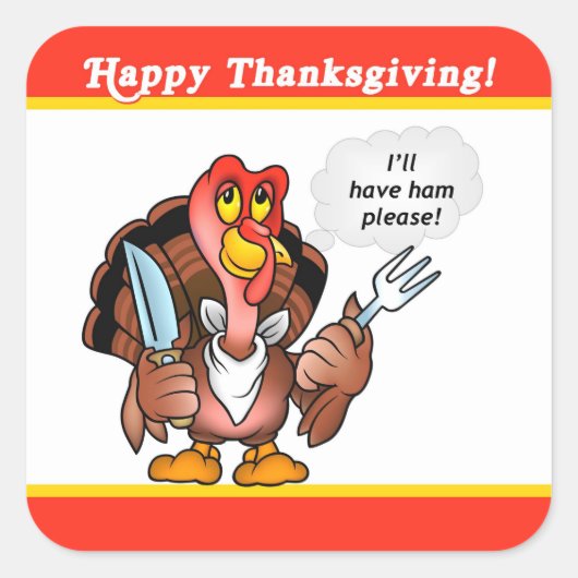 Cartoon Turkey Thanksgiving Sticker, Tin Label (Voorkant)