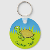 Cartoon Turtle on Grass Sleutelhanger (Voorkant)