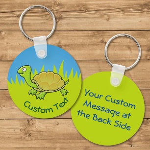 Cartoon Turtle on Grass Sleutelhanger