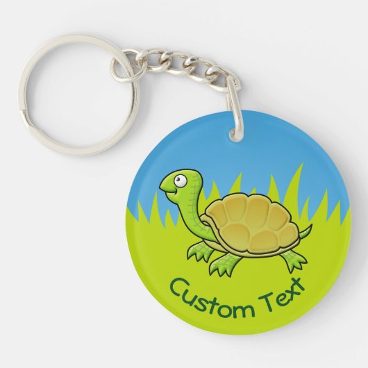Cartoon Turtle on Grass Sleutelhanger (Voorkant)