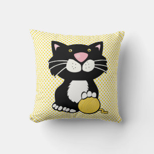 Cartoon Tuxedo Cat op Polka Dot Sierkussen