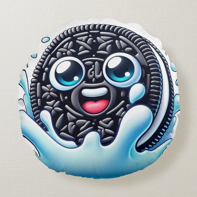 Cartoon Twist Zwart-wit Cookie Rond Kussen (Voorkant)