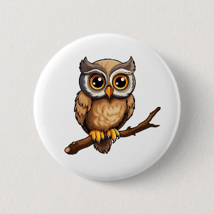 Cartoon uil illustratie ronde button 5,7 cm