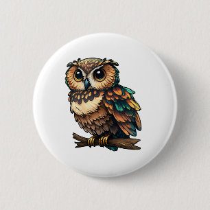 Cartoon uil illustratie ronde button 5,7 cm