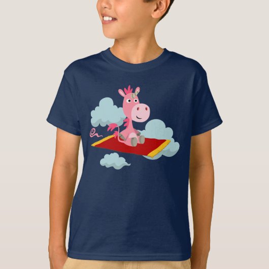 Cartoon Unicorn's Magic Carpet Ride Kids T-shirt (Devant)