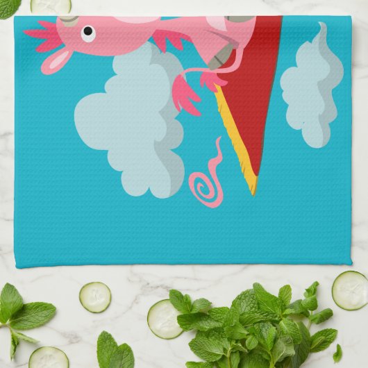 Cartoon Unicorn's Magic Carpet Ride Kitchen Towel Theedoek (Gevouwen)