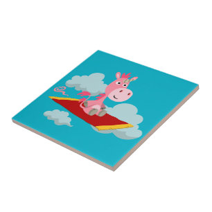 Cartoon Unicorn's Magic Carpet Ride Tile Tegeltje