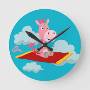 Cartoon Unicorn's muurklok met magnetisch tapijt Ronde Klok
