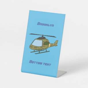 Cartoon van camoflage-helikopters van het vliegenl reclamebord met voetstuk