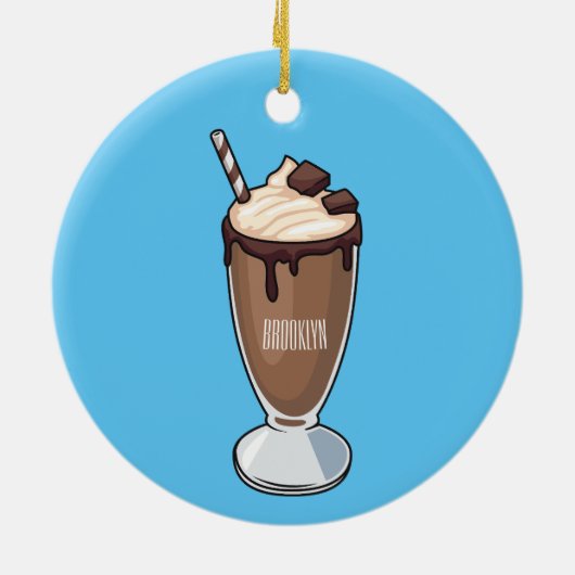 Cartoon van chocolade-mokshake keramisch ornament (Achterkant)