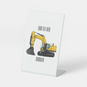 Cartoon van Crawler-graafmachine Reclamebord Met Voetstuk