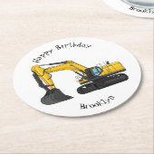 Cartoon van Crawler-graafmachine Ronde Kartonnen Onderzetter (Gebogen)