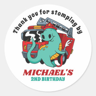 Cartoon van de brandweerman Dinosaur Ronde Sticker