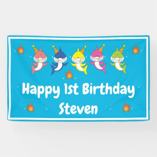 Cartoon van de Cute Shark Family Spandoek (Horizontaal)